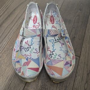 Clamp Women’s Geometric Print Leather Mary Jane Flats Size EU 38 US 7–8